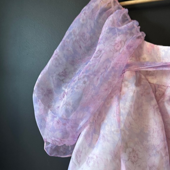 Fanciful Doll Floral Organza Mini Babydoll Dress Purple Pink Size Small - Picture 9 of 15